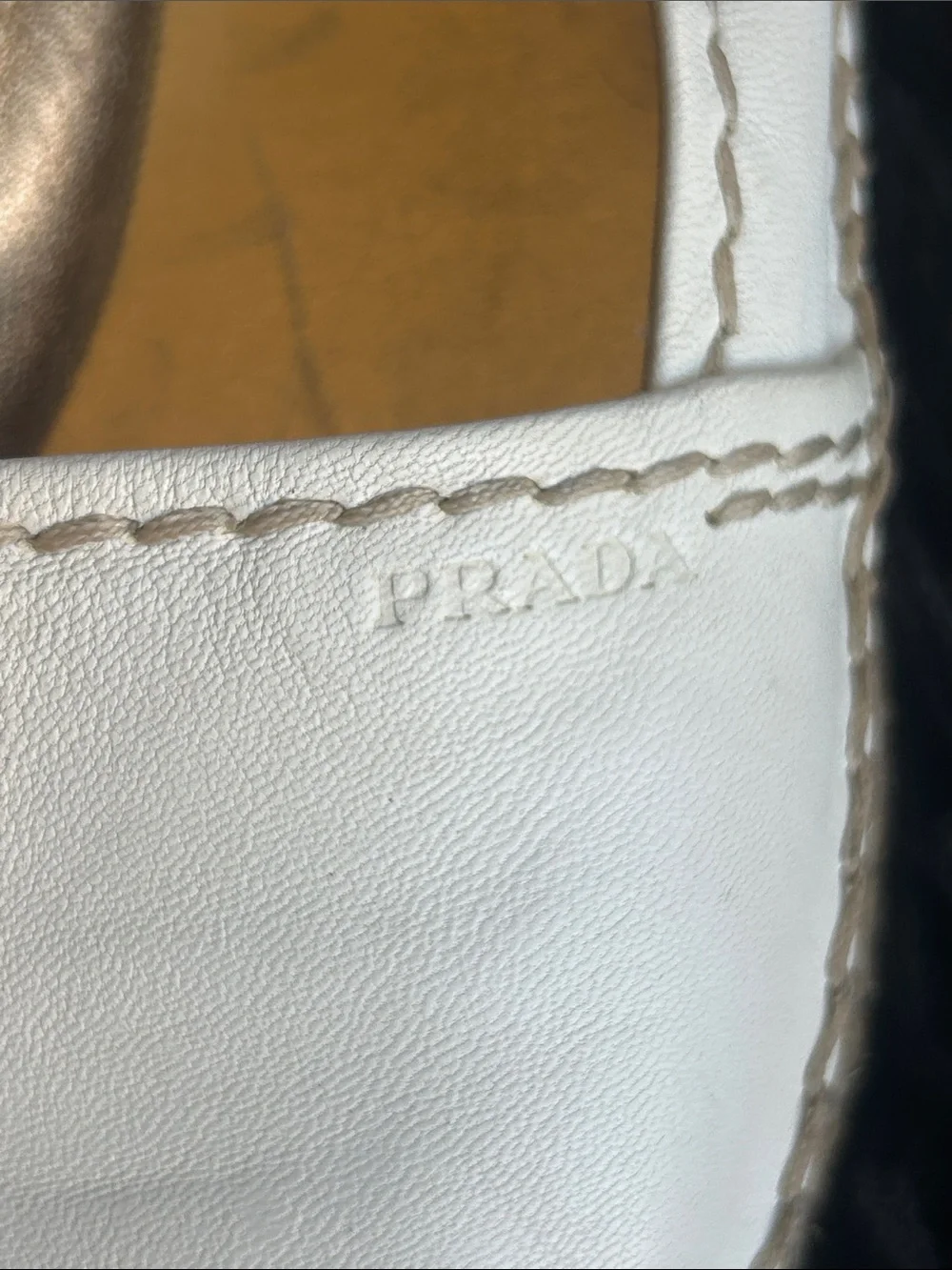 Prada white leather peep-toe platform espadrilles retail $710-$850